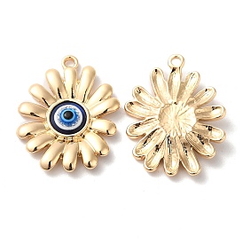 Alloy Pendants, Flower Charms with Resin Evil Eye, Cadmium Free & Nickel Free & Lead Free