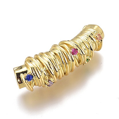Brass Micro Pave Colorful Cubic Zirconia Pendants, Long-Lasting Plated, Column