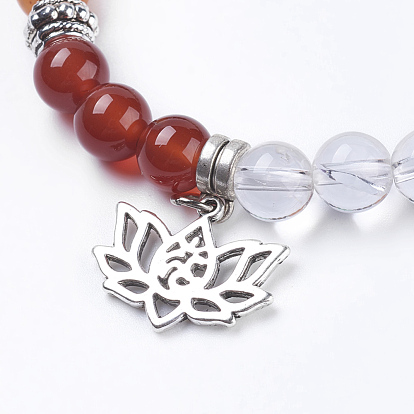 Chakra bijoux, perles naturelles mixtes de pierre étendent bracelets, avec les accessoires en alliage, lotus