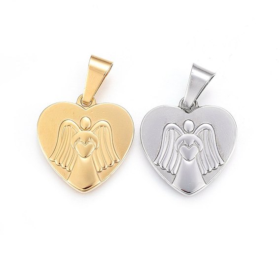 304 Stainless Steel Pendants, Heart with Angel
