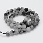 Natural Black Rutilated Quartz Beads Strands, Frosted, Round