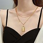 Titanium Steel 3 Layer Necklace, Word Mode with Love Heart Charm & Rhombus Pattern Rectangle Charm Necklace for Women