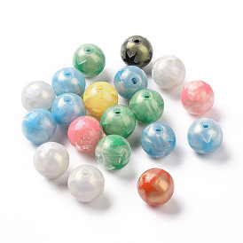 Opaque Acrylic Beads, Glitter Powder, Round with Star Pattern