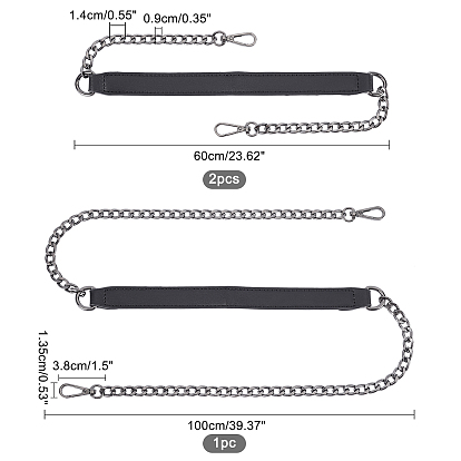 Chgcraft 2 tamaños de cinta para bolso de cuero de pu, con cadena y cierres de hierro, accesorios de reemplazo de bolsa