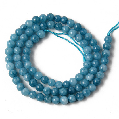 Perles naturelles de quartz brins, teints et chauffée, couleur imitation Aquamarine, ronde