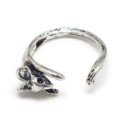 Adjustable Alloy Cuff Finger Rings, Mouse, Size 6
