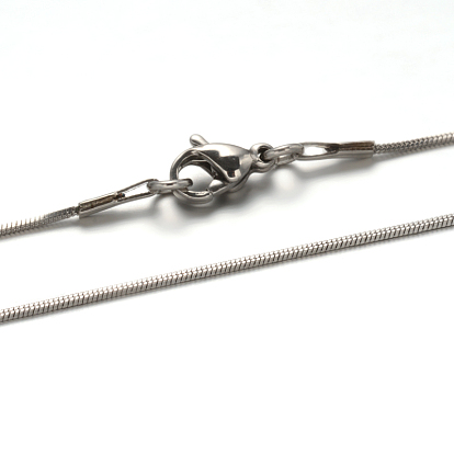 304 Stainless Steel Snake Chain Necklaces, with Lobster Claw Clasps, 21.4 inch(54.5cm), 0.8mm
