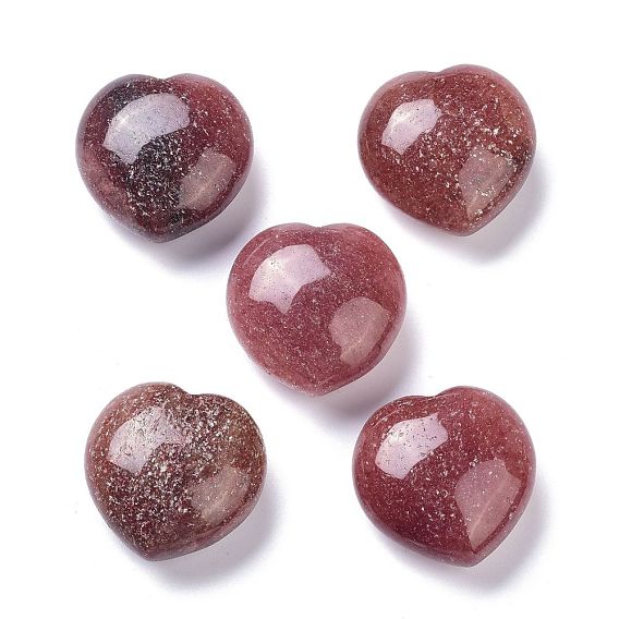 Natural Strawberry Quartz Heart Love Stone, Pocket Palm Stone for Reiki Balancing