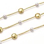 Handmade Brass Curb Chains, with Acrylic Imitation Pearl and Spool, Long-Lasting Plated, Soldered
