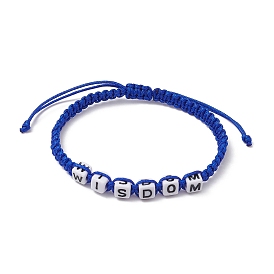 Bracelets de perles tressées en acrylique mot sagesse, bracelet réglable en polyester
