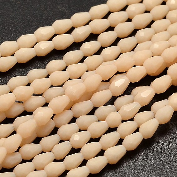 Imitation Jade Faceted Teardrop Glass Beads Strands, 5x3mm, Hole: 1mm, about 100pcs/strand, 17.7 inch ~19.6 inch
