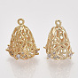 Brass Micro Pave Cubic Zirconia Filigree Bead Cap Bails, Hollow Cone, Clear, Nickel Free