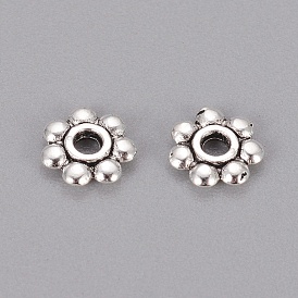 Perles d'espacement de marguerite de style tibétain, sans plomb et sans cadmium, fleur, 6x1.3mm, Trou: 2mm