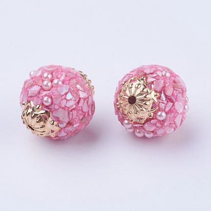 Perles Indonésiennes manuelles, avec les accessoires en métal, ronde