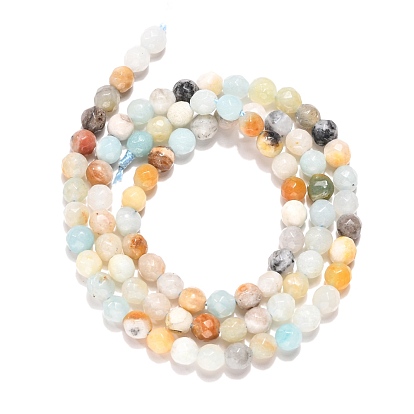 Natural Flower Amazonite Beads Strands, Faceted, Round, 4mm, Hole: 1mm, about 90pcs/strand, 15.35 inch