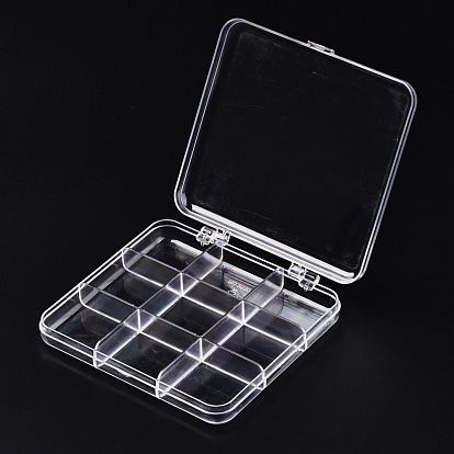 Polystyrene Bead Storage Containers, 9 Compartments Organizer Boxes, with Hinged Lid, Rectangle