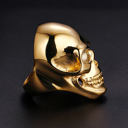 Anillo de dedo de calavera de acero titanio, joyería punk de halloween para hombres y mujeres