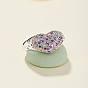 925 Sterling Silver Heart Adjustable Rings with Colorful Cubic Zirconia, with S925 Stamp