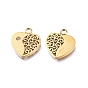 Ion Plating(IP) 304 Stainless Steel Charms, Manual Polishing, with Crystal Rhinestone, Heart