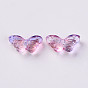 Two Tone Transparent Spray Painted Glass Beads, with Glitter Powder, Butterfly