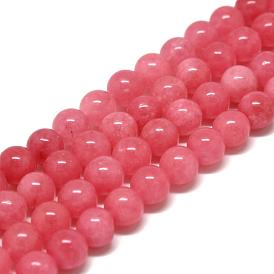 Cordes de perles de calcédoine naturelles, imitation rhodochrosite, teints et chauffée, ronde