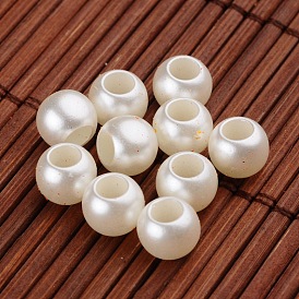 Имитационная перла акриловые европейские шарики, бусины с большими отверстиями в форме шайбы, 8x6 мм, Отверстие : 4 мм , около 2620 шт / 500 г