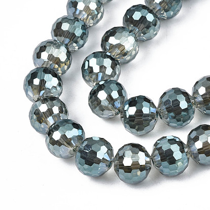 Plaquent verre transparent perles brins, demi-plaqué, facette, ronde