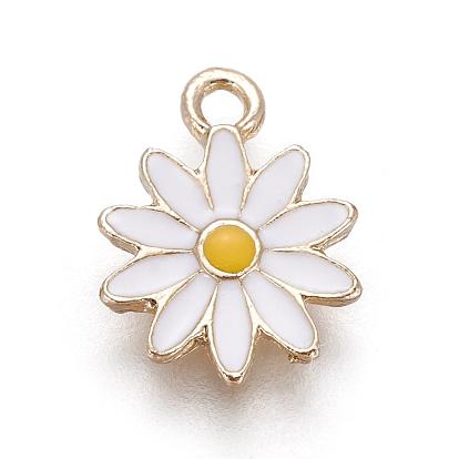 Alloy Enamel Charms, Chrysanthemum, Light Gold