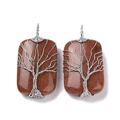 Colgantes envueltos en alambre de cobre de piedras preciosas, rectángulo con amuletos de árbol de la vida, Platino
