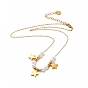 Placage ionique (ip) 304 colliers pendentif étoile en acier inoxydable, colliers de perles rondes en plastique pour femmes