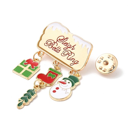 Christmas Enamel Pins for Women, Alloy Brooch for Backpack Clothes, Bell/Deer/Wreath/Snowman