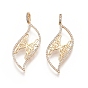 Brass Micro Pave Clear Cubic Zirconia Pendants, Nickel Free, Leaf Charms