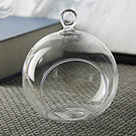 Transparent Glass Hanging Round Candle Holder, Open Mouth Tealight Holder Ball Pendant Decorations, for Wedding, Home