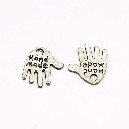 Tibetan Style Alloy Hand Carved Word Hand Made Charms, Cadmium Free & Lead Free, for Gift Package, 12.5x12x0.8mm, Hole: 1mm