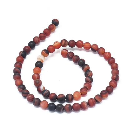 Natural Banded Agate/Striped Agate Beads Strands, Frosted, Dyed & Heated, Round