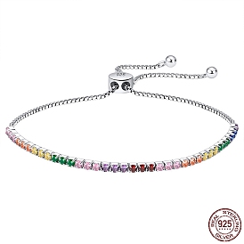 Теннисный браслет с разноцветными циркониями, регулируемые 925 браслеты-слайдеры из стерлингового серебра, с печатью 925