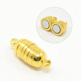 Brass Magnetic Clasps with Loops, Column, 15x5mm, Hole: 1.5mm