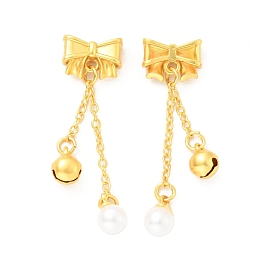 ABS Plastic Imitation Pearl Pendants, with Brass Findings, Cadmium Free & Lead Free, Bowknot & Bell & Round