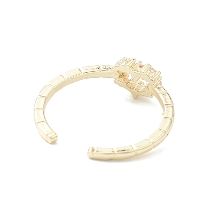 Clear Cubic Zirconia Hollow Heart Open Cuff Ring, Brass Jewelry for Women
