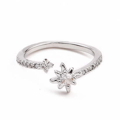 Clear Cubic Zirconia Star Open Cuff Ring, Brass Jewelry for Women