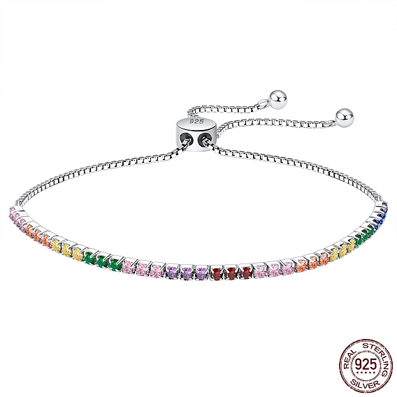 Bracelet tennis coloré en zircone cubique, bracelets coulissants réglables en argent sterling 925, avec cachet 925