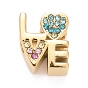 304 Stainless Steel European Beads, with Colorful Rhinestone, Large Hole Beads, Word Love