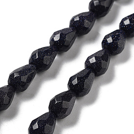 Synthetic Blue Goldstone Beads Strands, Faceted Teardrop