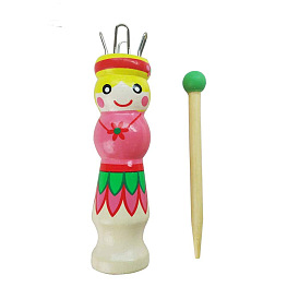 DIY Wooden Spool Knitting Loom, Doll Shaped, with Knitting Needle