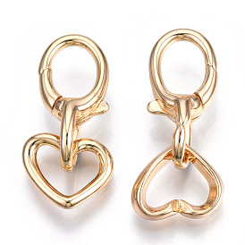 Brass Lobster Claw Clasps, Heart, Cadmium Free & Nickel Free & Lead Free