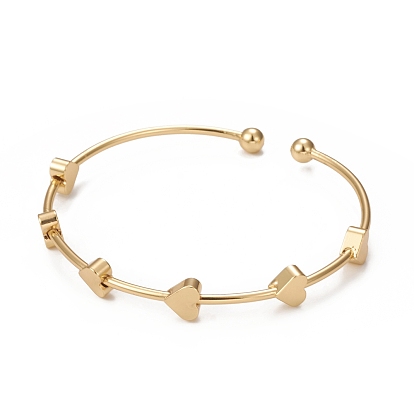 Rack Plating Brass Cuff Bangles, Long-Lasting Plated Heart Bead Bangles for Women, Cadmium Free & Lead Free