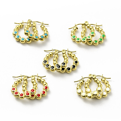 304 Stainless Steel Round Beads Wrap Hoop Earrings with Enamel for Women
