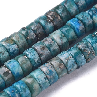 Natural African Pyrite Beads Strands, Dyed, Heishi Beads, Flat Round/Disc