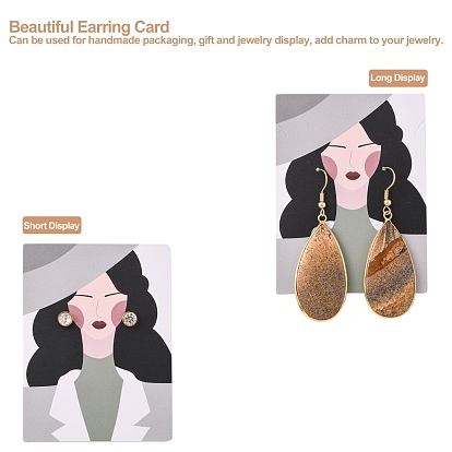 Cartes d'affichage de bijoux en carton, pour accrocher des boucles d'oreilles et des clous d'oreilles, rectangle, Modèle féminin