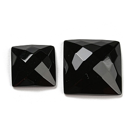 Natural Black Onyx Cabochons, Dyed & Heated, Faceted, Square